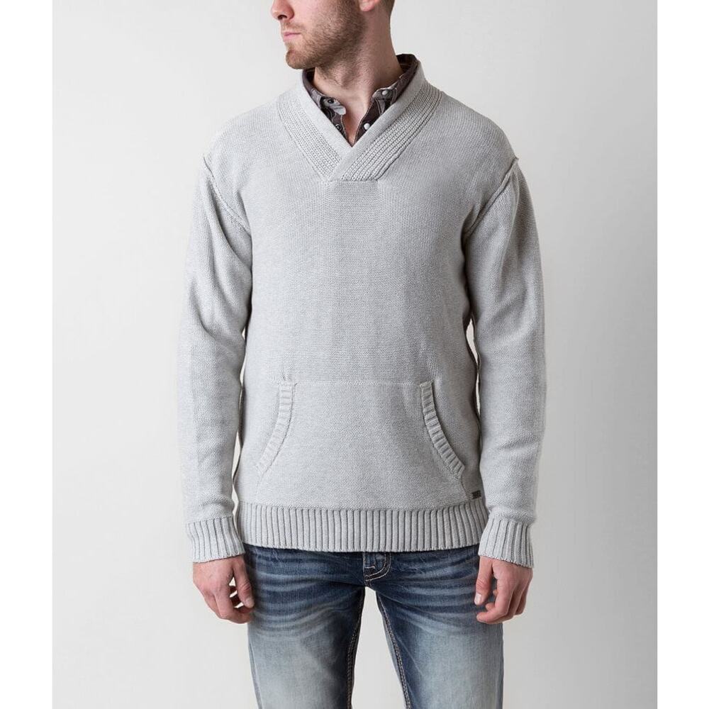 JB HOLT Mens Fulton Lincoln Cotton Chunky Sweater Shawl Size Large Gray Dadcore